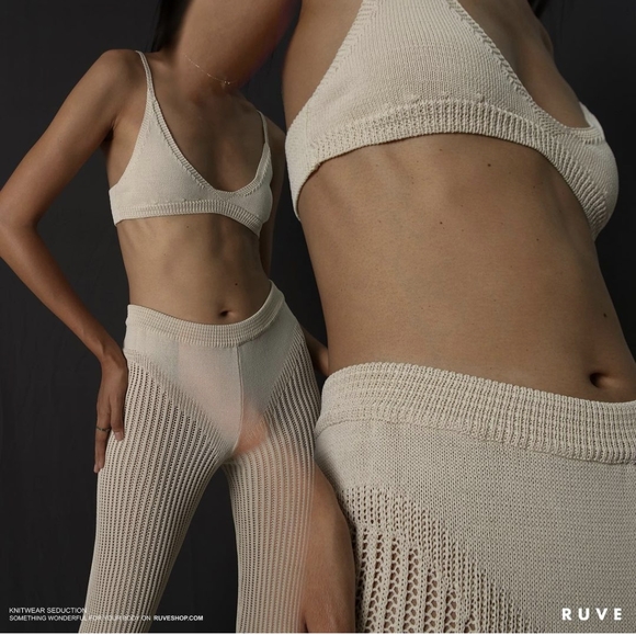 NWT Ruve Shop SET knit futuristic natural almond tan pant set XS - Picture 8 of 9